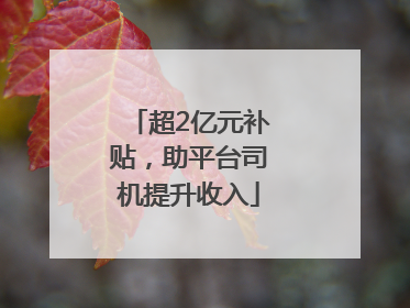 超2亿元补贴，助平台司机提升收入